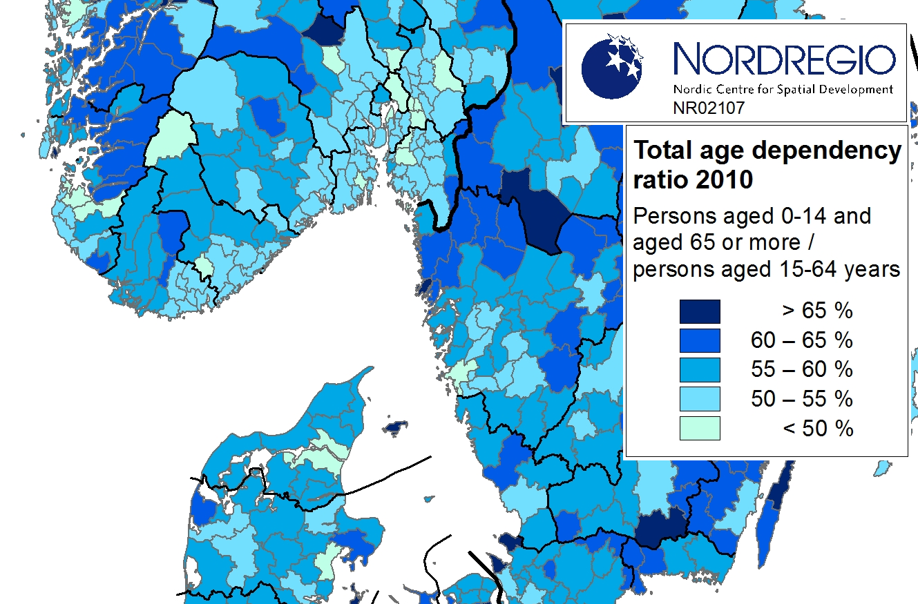 19 Forsørgelsesbyrde i nordiske kommuner 2010 (kartutsnitt) Kilde: Nordregio (2010:119).