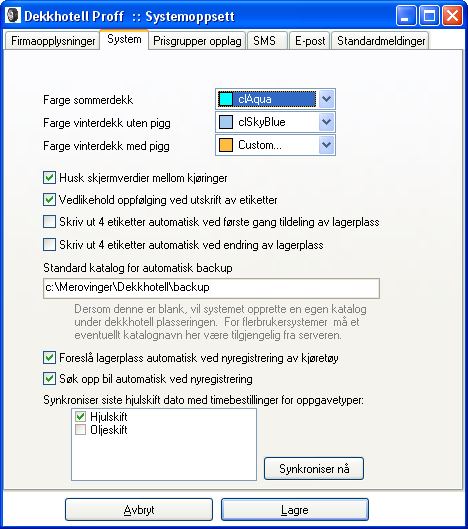 SYSTEM MENY: Fil -> Systemoppsett System På fanen System registreres gjennomgående funksjonalitet i systemet. Innstillinger som påvirker hvordan deler av systemet oppfører seg.