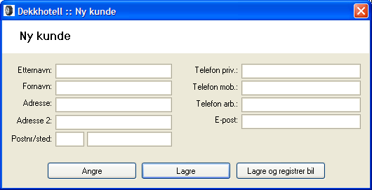 OPPRETTE KUNDER OG REGISTRERE KJØRETØY OPPRETTE EN NY KUNDE MENY: Kunde -> Ny kunde (snarvei F2) Skjermbildet Ny kunde gir deg diverse felt for å registrere kundeopplysninger.