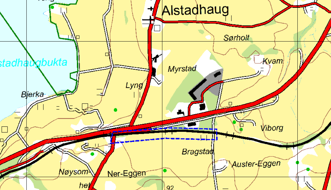 2.500 m 2 mindre med dyrkajord enn vegtrase på sørsiden av boliger.