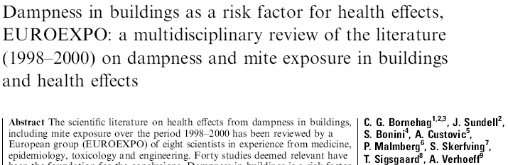 Indoor Air 2004; 14: 243 257 Forty studies over the period 1998-2000 deemed relevant have been the foundation for the conclusions.