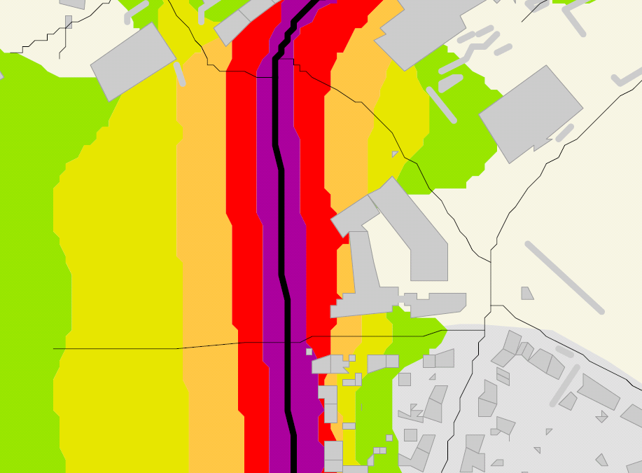 24 Figur 4 viser et utsnitt for støyvarselkartet for Sør-Trøndelag som Statens vegvesen har utarbeidet etter Miljøverndepartementets retningslinje for behandling av støy i arealplanlegging (T-1442).