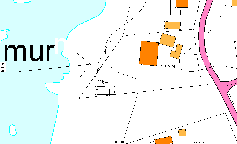 Oppmålingsavdelingen har målt inn muren, og som kartet ovenfor viser ligger denne også delvis på naboens grunn. Tiltakshaver ble første gang tilskrevet vedrørende dette den 3.12.2007.