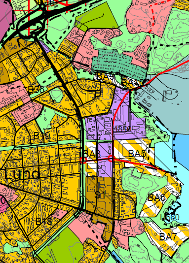 PLANPROSESSEN Gjeldende planer Kommuneplan Utsnitt av kommuneplan for planområdet Ny kommuneplan ivaretar mange av de føringer som lå i kommunedelplan for Lund.