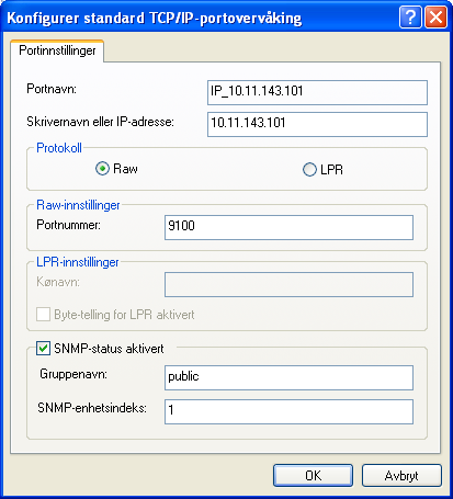 SKRIVE UT FRA WINDOWS 52 7 Skriv inn IP-adressen til Fiery E 100. 8 Klikk på Neste. 9 Påse at Generisk nettverkskort er valgt som Standard under Enhetstype, og klikk på Neste.