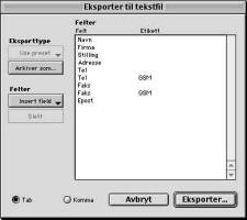 Eksportere kontakter fra kommunikatoren Når du har valgt ut de ønskede feltene, klikker du Eksporter-knappen for å fortsette med eksporten av data.