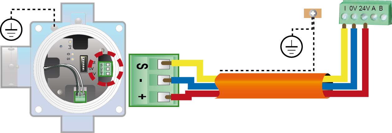 MX 43 rekkeklemme for kanalen forbindelse Figur 32: 4-20mA detektor koblet direkte på MX 43 kanalene.