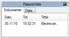 6.2.6 VISNING AV RAPPORTER Rapport-liste service vinduet på venstre side vil vise henholdsvis rapport documenter og strukturerte data i fanene Dokumenter og Data.