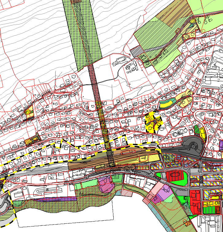 Planskildring Reguleringsplan med KU for gondol Voss 16 Figur 2 Samla plansituasjon, inklusive gondolbaneplanframlegget, slik den er synt i Voss kommunes visningssystem GIS-line per 5.8.2014.