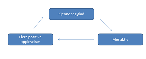 Det vi gjør påvirker hvordan vi har det og omvendt Når vi er deprimert er det lett for å havne i en ond sirkel der mindre aktivitet fører til mindre energi og glede, som så fører til mindre aktivitet