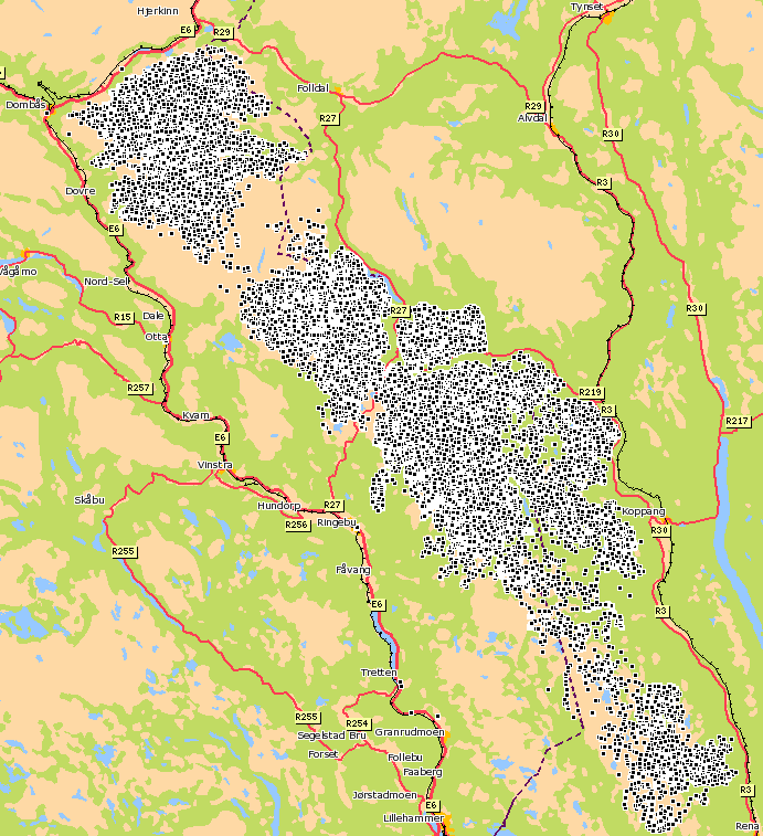 Figur 10. Skjermbilde fra www.dyreposisjoner.no som er brukt for å formidle data undervegs i prosjektet.