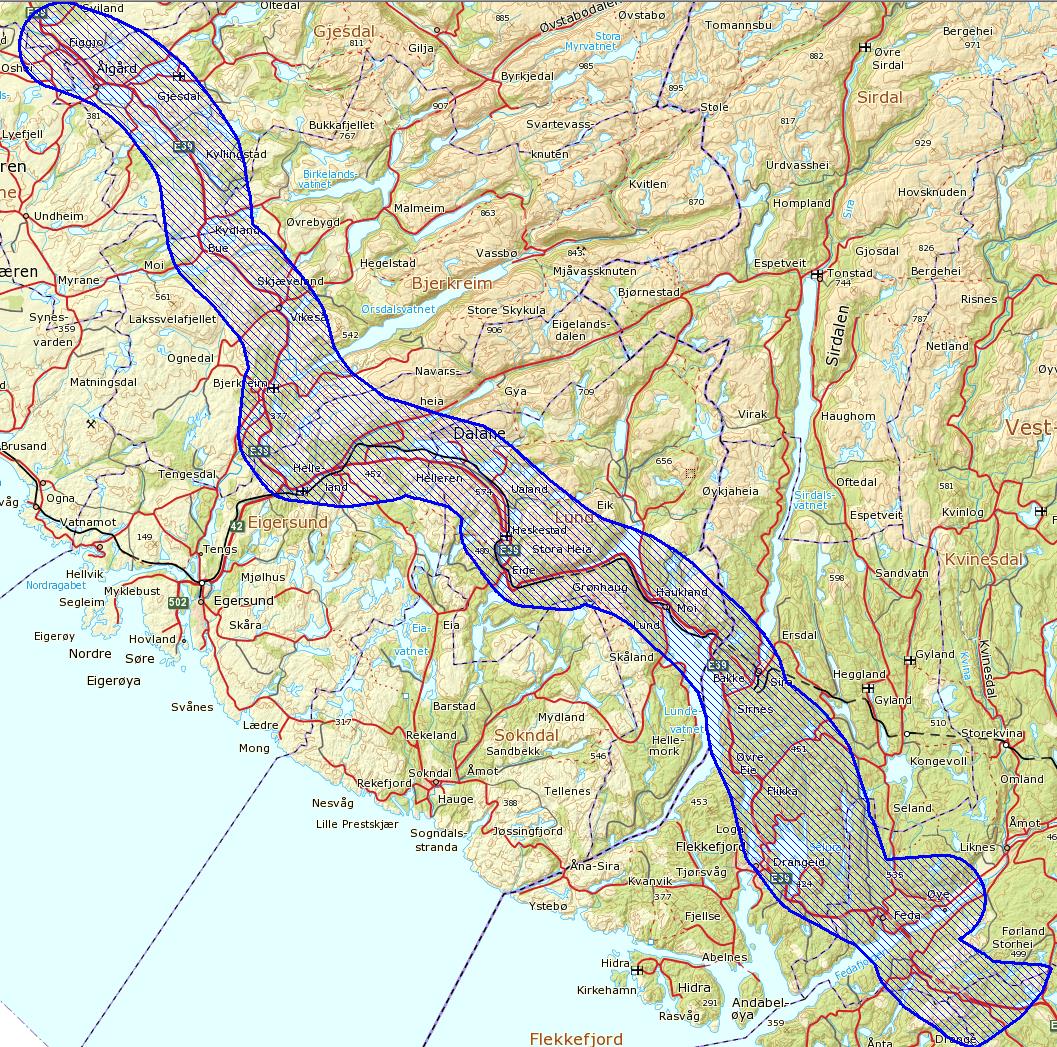 E39 Lyngdal - Ålgård Prosjektet går fra Lyngdal til Ålgård i Rogaland.