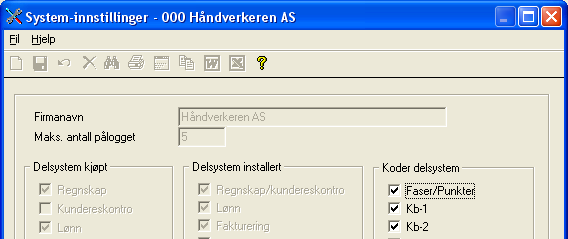 Serviceavtaler: Systemkoder for oppstart Det er en overordnet systeminnstilling som styrer bruk av punkt og deretter en systemkode pr. klient.