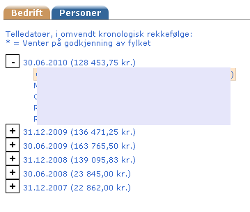 Ved å klikke på en utvalgt person i lista til venstre Vil du få opp en detaljert oversikt over