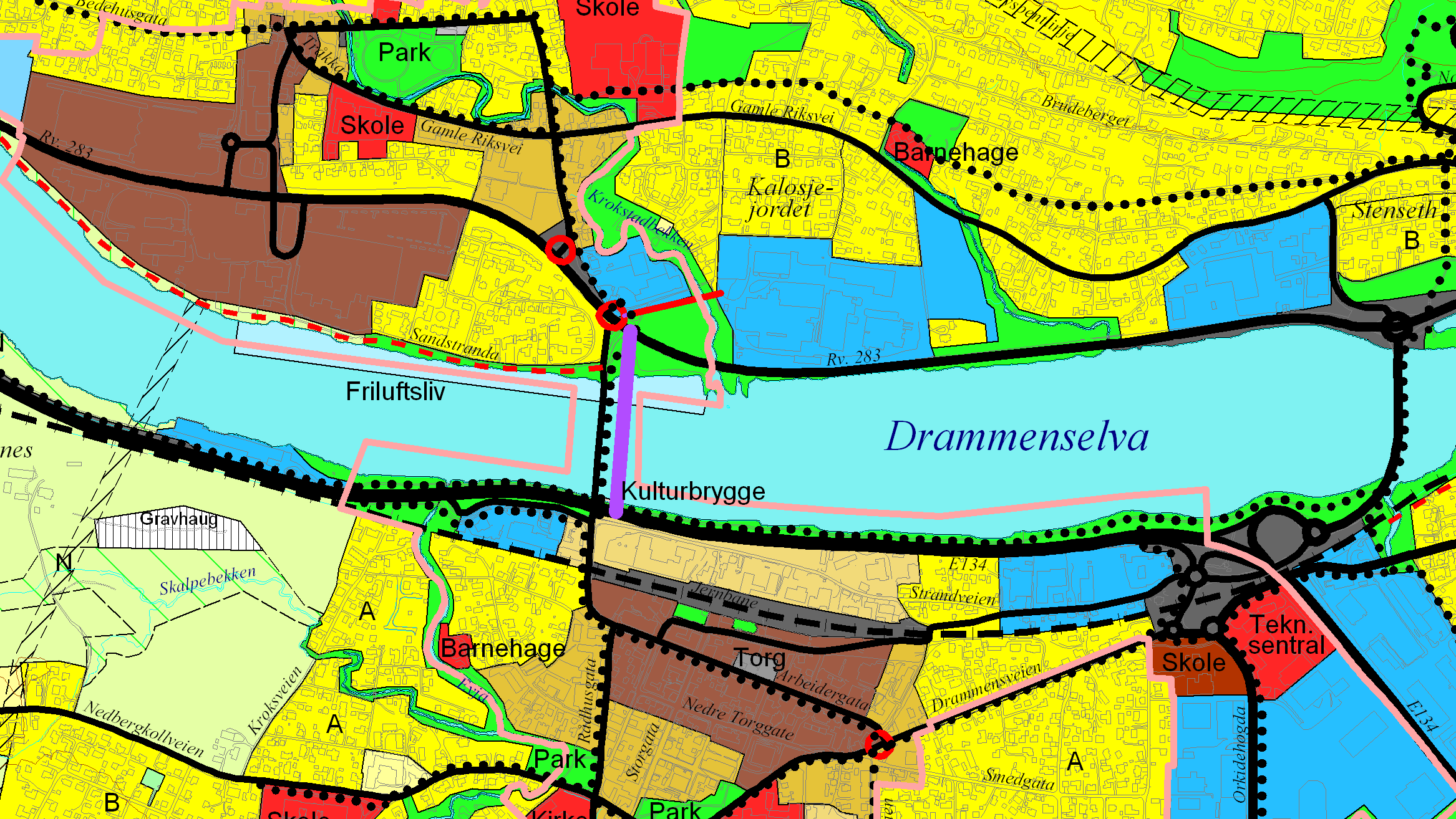 2-2 Sentrumsavgrensning ihht kommunens sentrumsplan. Nedre Eiker kommune 2007 2-3 Tre sentrumsområder definert i kommunen; Mjøndalen, Orkidehøgda og Krogstadelva 2.