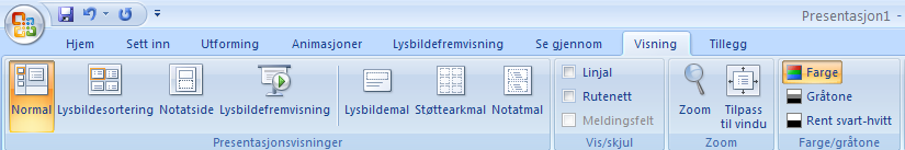 Kapittel 7 Visning PowerPoint har flere visningsmodus for hvordan du ser