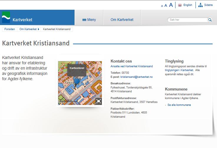 Hjemmeside Kartverket Kristiansand