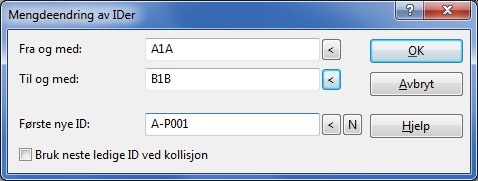 2. Oppgi intervallet på den serien du ønsker å endre. I feltet Fra og med oppgir du første ID i serien og i feltet Til og med oppgir du den siste IDen. 3.