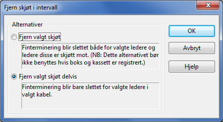 1. Høyreklikk på den fiberen som er feil skjøtt og velg Fjern skjøt i intervall. 2. I dialogen Fjern skjøt i intervall er det viktig at du velger Fjern valgt skjøt delvis.