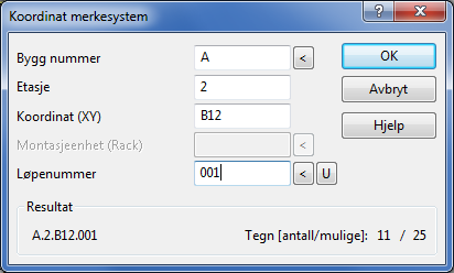 Merkesystem Koordinat Kabelanvendelse Dette feltet benyttes til stamkabler for å beskrive kabelens anvendelse. F.eks.