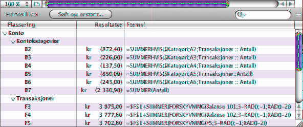 Vise alle formler i et regneark Hvis du vil vise en liste med alle formlene i et regneark, velger du Vis > Vis formelliste, eller klikker på Formelliste i verktøylinjen.