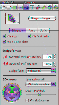 Justere sceneinnstillinger for 3D-diagrammer For 3D-diagrammer kan du endre visningsvinkelen ved å flytte pilhodene som vises når du markerer diagrammet.