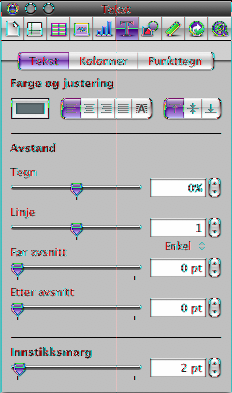 Farge-, linjeavstand- og justeringskontroller er også tilgjengelige på formatlinjen når tekst er markert.