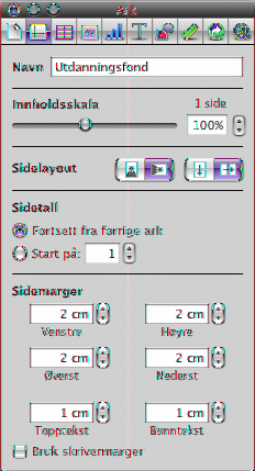 Med arkinspektøren kan du angi egne sideattributter, for eksempel sideretning og marger, for hvert ark. Gi arket et navn. Gjør alle objekter på arket større eller mindre.