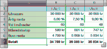 Markere en rad eller kolonne i en tabell Marker rader og kolonner ved hjelp av referansefanene.