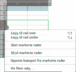 Skjule tabellrader og -kolonner Du kan skjule bestemte rader eller kolonner når du vil unngå å vise eller bruke dem, men heller ikke vil slette dem.