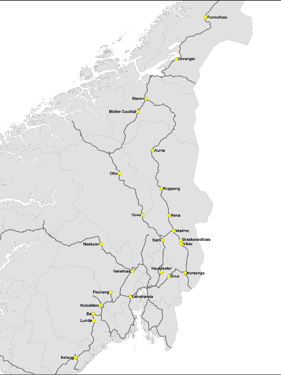 De største våtbulkterminalene Bergen og Tønsberg. For våtbulk vil det i referansealternativet være to terminaler som benyttes for oljeleveransene til Gardermoen, det vil si Sjursøya og Gardermoen.