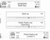 Radio 75 Høre på en radio- eller DABstasjon Velge radio- eller DAB-modus Søke automatisk etter en radiostasjon Søke automatisk etter DABtjenestekomponenten Trykk flere ganger på RADIO BANDknappen for