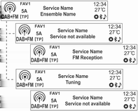 76 Radio Søke etter en radiostasjon Søke etter en DAB-gruppe Koble til DAB-tjenesten Hold knappene dseekc inne for å endre frekvens raskt, og slipp knappen ved ønsket