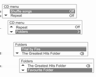 Lydkilder 93 CD-meny Sporliste CD-meny Mapper Drei MENU-TUNE-funksjonsvelgeren for å velge blanding av spor eller repetisjon av spor, og trykk på MENU- TUNE-knappen for å slå de gjeldende funksjonene