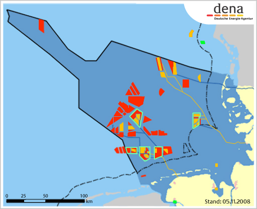 Figur 2. Planlagte off-shore vindparker i Nordsjøen utenfor 12 nautiske mils grensen.