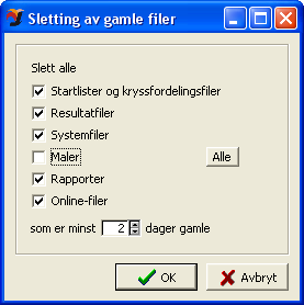 Velg hvilken type fil/filer som skal slettes og hvor gamle de skal være. Klikk på OK.