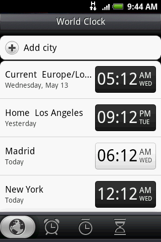 176 Andre programmer 9.2 Bruke klokke Clock lar deg vise datoen og klokkeslettet i byer verden rundt. Du kan også innstille alarmer og bruke stoppeklokka og tidtakeren.
