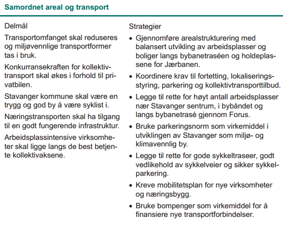 Etter arbeidsgruppens idémyldring og påfølgende drøfting, vektla arbeidsgruppen følgende innspill til transportrelevant videreutvikling av kommuneplanens mål og strategier for kommuneplanens