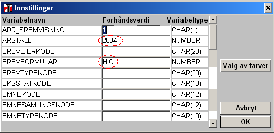 Innstillinger Man kan under Verktøy Innstillinger på menylinjen velge forhåndsinnstilte verdier for felter for rutiner og rapporter man benytter.