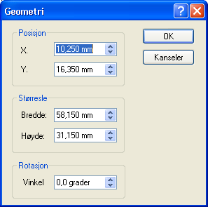 'Geometri' Bestemmer elementers nøyaktige plassering enten med inntasting eller bruk av piltastene. 'Egenskaper' Velger fargen på forgrunnen eller bakgrunnen.