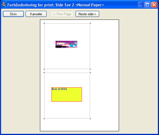 4.4 Forhåndsvisning Vinduet 'Forhåndsvisning' kan åpnes ved å klikke på 'Print Preview' i 'Fil'- menyen. Vinduet gir en forhåndsvisning av valgte dokument sammen med gjeldende skriverinnstillinger.