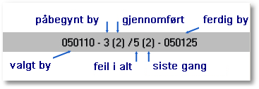 Funksjonsveiledning 6.1.4 15 Statistikk Detaljerte informasjoner om elevens resultater for hver by gis når en velger "Vis statistikk": I høyre ende av linja for hver av elevens byer vises en tallkode.