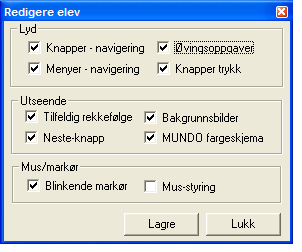 16 6.4 Funksjonsveiledning Bakgrunnsfarge Bakgrunnsfarge Velger man bort visning av bakgrunnsbildene får man ensfarget nøytral bakgrunn. Fargen på bakgrunnen kan reguleres. 6.5 Mus/markør Både muspekeren og tekstmarkøren kan justeres: Mus-tracking: muspekeren kan følge den aktive knappen.