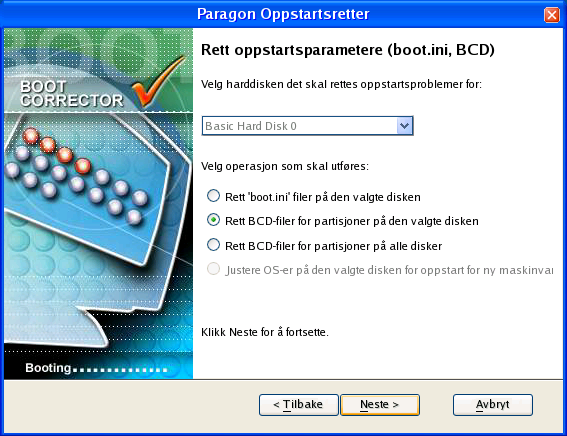 22 4. Velg alternativet Rett BCD-filer for partisjoner på den valgte disken. 5.