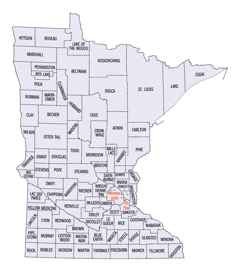 høykirkelig, lavkirkelig og en teologisk mellomretning mellom disse. Otter Tail county Hennepin county Kart 1 Minnesota, counties Kilde: http://es.wikipedia.org/wiki/archivo:minnesota-counties-map.