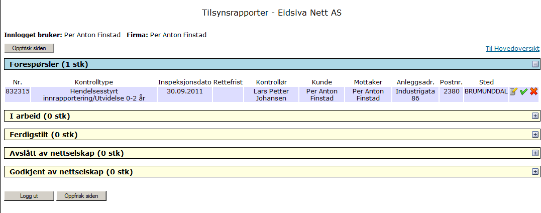 Forespørsel på (1 stk) Tilsynsrapport Gå