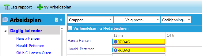 5 b. Visning av tidsperiode Du kan velge tidsvisning, på måned (hvis du da vil se mer enn to prester, vil det være enklest å krysse av for knappen Lang, ellers vil skjermbildet bli veldig