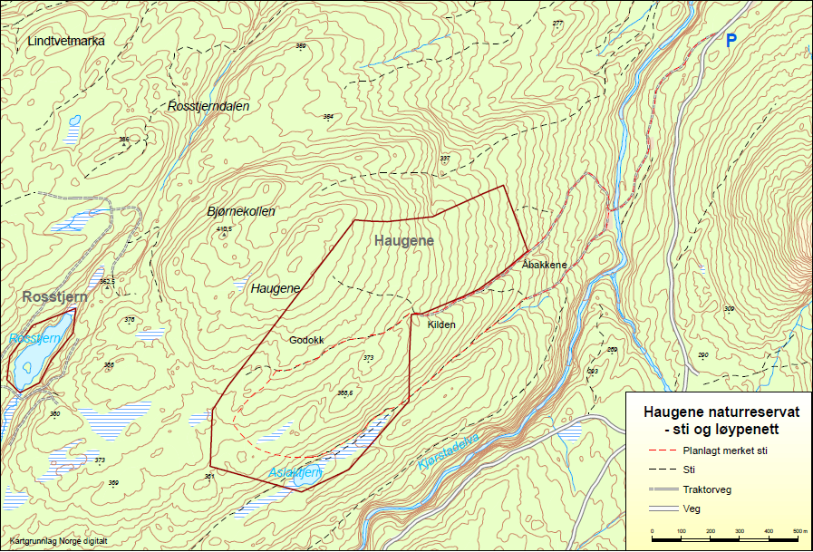 Fylkesmannen i Buskerud Forvaltningsplan for Haugene naturreservat 22 4.3. Tilrettelegging for friluftsliv Beskrivelse Adkomst til reservatet er enklest fra R 40.