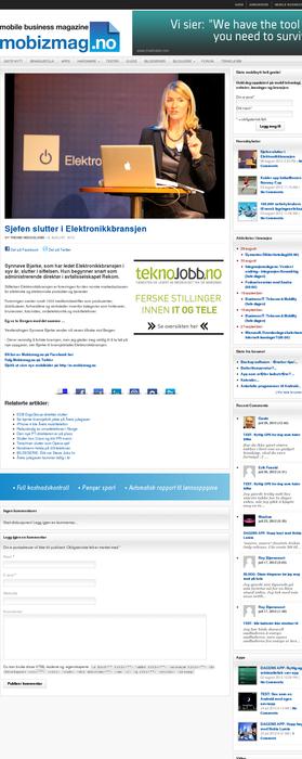 Sjefen slutter i Elektronikkbransjen Mobizmag, 06.08.2012 Publisert på nett. Synnøve Bjørke, som har ledet Elektronikkbransjen i syv år, slutter i siftelsen.