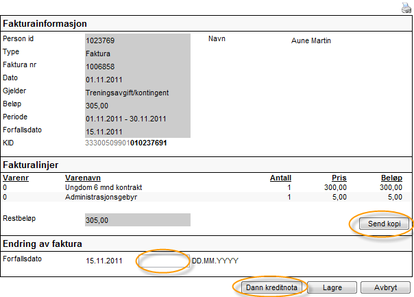 Søk faktura Fra dette bildet kan en gå direkte til detaljer rundt fakturaen